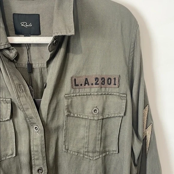 NWT RAILS Olive Loren Lightning Bolt Button-Up Shirt L - Picture 2 of 8